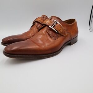 Magnanni Mens Single Monk Strap Dress Shoes Cognac Leather Size 8.5 M
